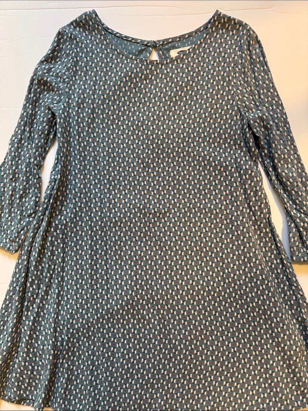 Old Navy Teal Blue Printed long sleeve dress. Size small 6/7